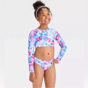 Cat and Jack Girls' Americana Tie-Dye Rash Guard Bikini Set